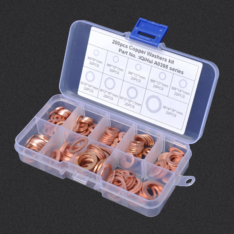 200 PCS O Shape Solid Copper Crush Washers Assorted Oil Seal Flat Ring Kit for Car / Boat  / Generators-Reluova