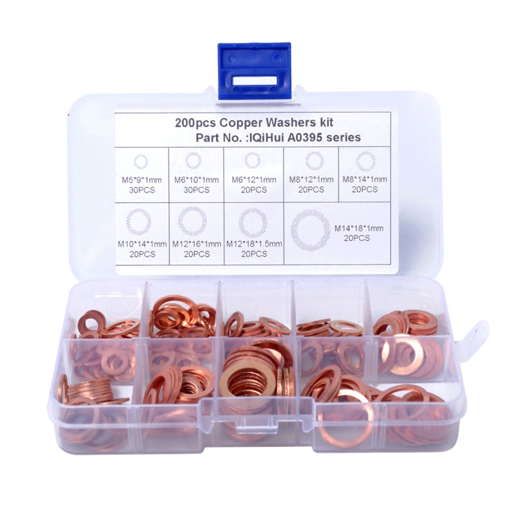 200 PCS O Shape Solid Copper Crush Washers Assorted Oil Seal Flat Ring Kit for Car / Boat  / Generators-Reluova