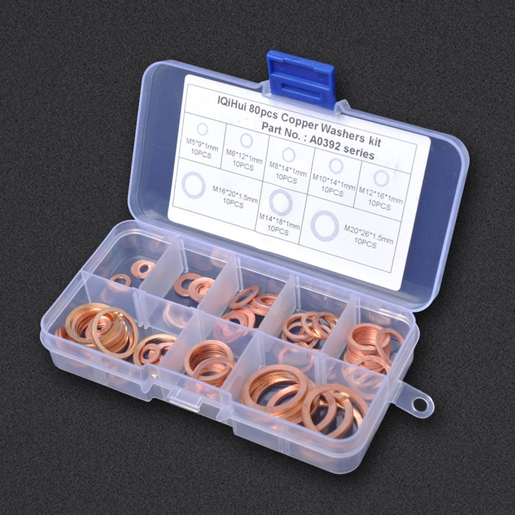 80 PCS O Shape Solid Copper Crush Washers Assorted Oil Seal Flat Ring Kit for Car / Boat  / Generators