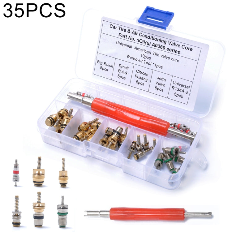 35 PCS Car R134A Air Condition Valve Core Assortment with Remover Tool for Buick / Citroen / Jetta-Reluova