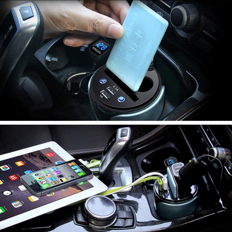 HSC YC-19D Car Cup Charger 2.1A/1A Dual USB Ports Car 12V-24V Charger with 2-Socket Cigarette, Card Socket and LED Display ÎҵÄÉ̵ê