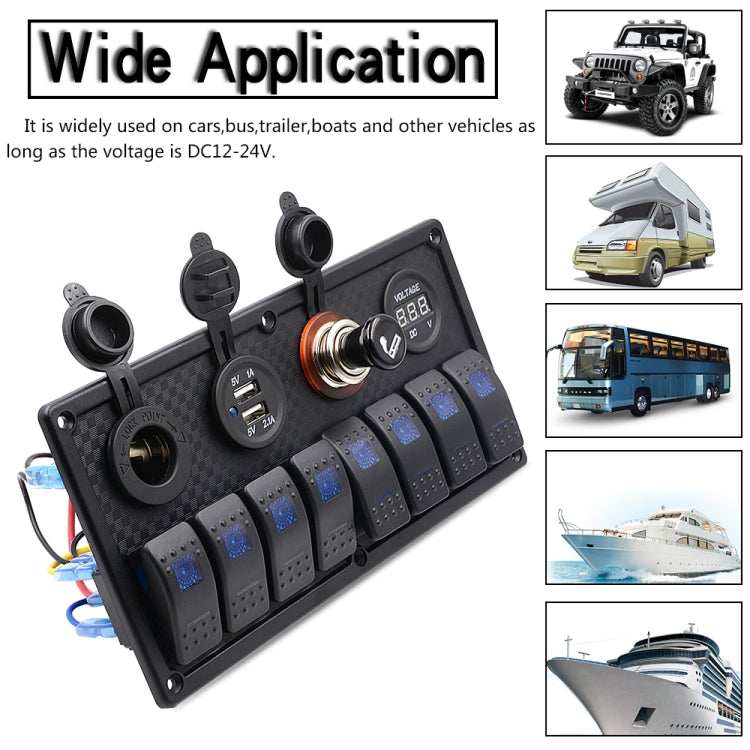 5Pin Multi-function Combination Switch Panel Voltmeter + Cigarette Lighter + Double Lights 8 Way Switches + Dual USB Charger + Cigarette Lighter Socketfor Car RV Marine Boat