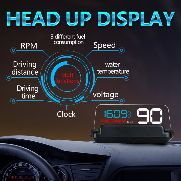 With Adjustable Reflection Board, Speed & RPM & Water Temperature & Oil Consumption & Driving Distance / Time & Voltage Display, Over Speed Alarm, Connect OBD2 Interface