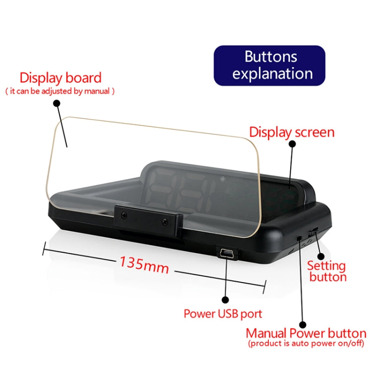 With Adjustable Reflection Board, Speed & RPM & Water Temperature & Oil Consumption & Driving Distance / Time & Voltage Display, Over Speed Alarm, Connect OBD2 Interface