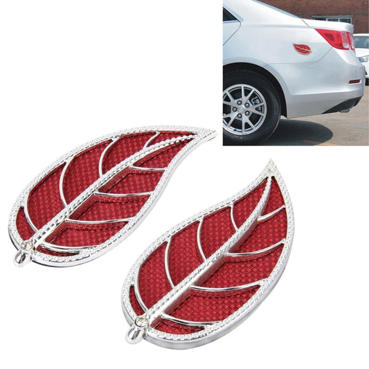 2 PCS Leaf Shape Car Plastic Decorative Sticker, Size: 12.0 x 6.0cm(Silver + Red)-Reluova