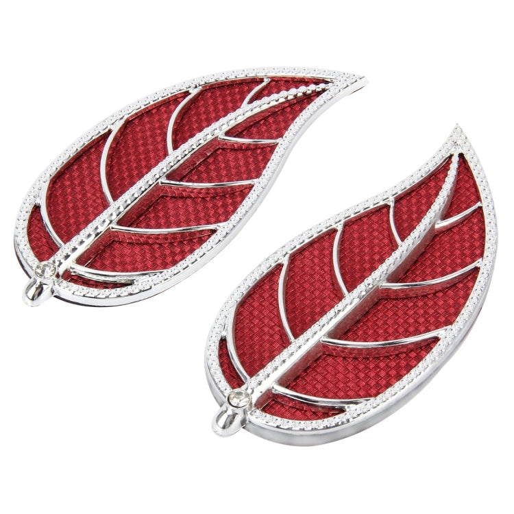 2 PCS Leaf Shape Car Plastic Decorative Sticker, Size: 12.0 x 6.0cm(Silver + Red)-Reluova