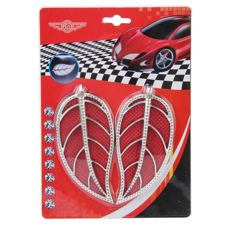 2 PCS Leaf Shape Car Plastic Decorative Sticker, Size: 12.0 x 6.0cm(Silver + Red)-Reluova