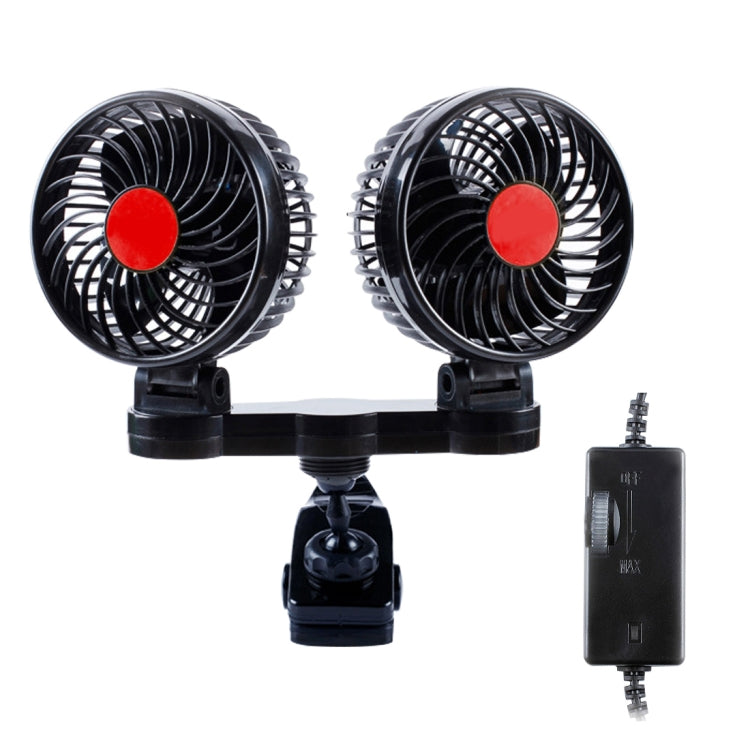 HUXIN HX-T606E 12W 360 Degree Adjustable Rotation Clip Two Head Low Noise Mini Electric Car Fan with Roller Switch, DC24V ÎҵÄÉ̵ê