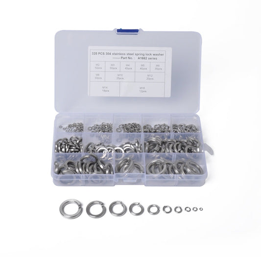 325 PCS Stainless Steel Spring Lock Washer Assorted Kit M2-M16 for Car / Boat / Home Appliance-Reluova