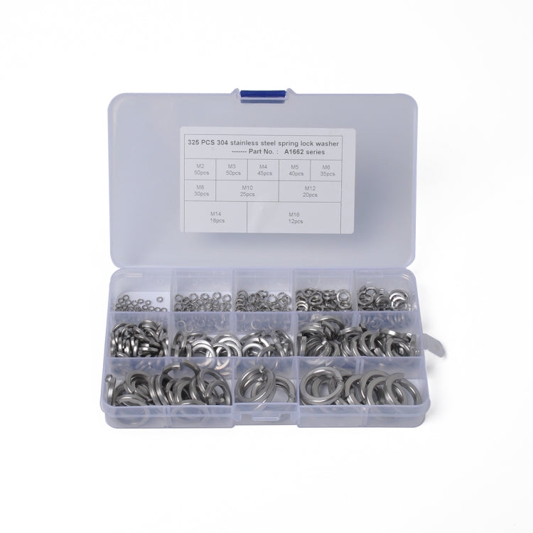 325 PCS Stainless Steel Spring Lock Washer Assorted Kit M2-M16 for Car / Boat / Home Appliance