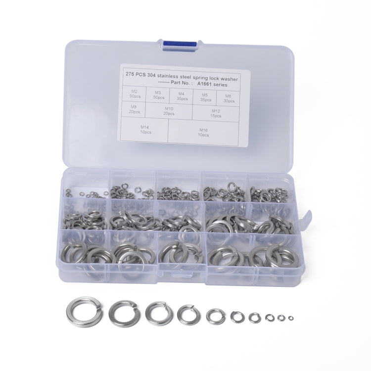 275 PCS Stainless Steel Spring Lock Washer Assorted Kit M2-M16 for Car / Boat / Home Appliance-Reluova