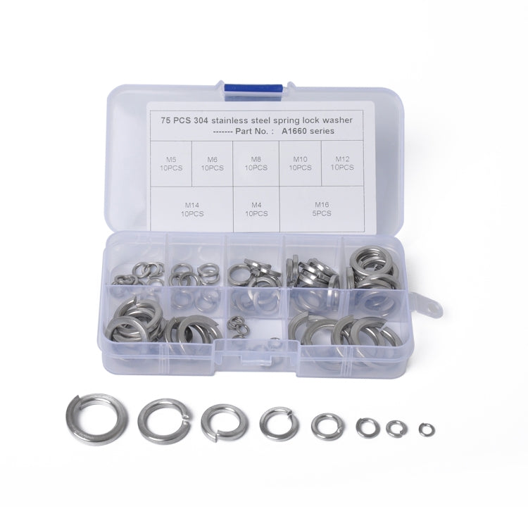 75 PCS Stainless Steel Spring Lock Washer Assorted Kit M4-M16 for Car / Boat / Home Appliance ÎҵÄÉ̵ê