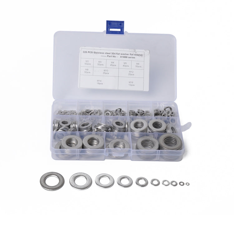 325 PCS Round Shape Stainless Steel Flat Washer Assorted Kit M2-M16 for Car / Boat / Home Appliance-Reluova