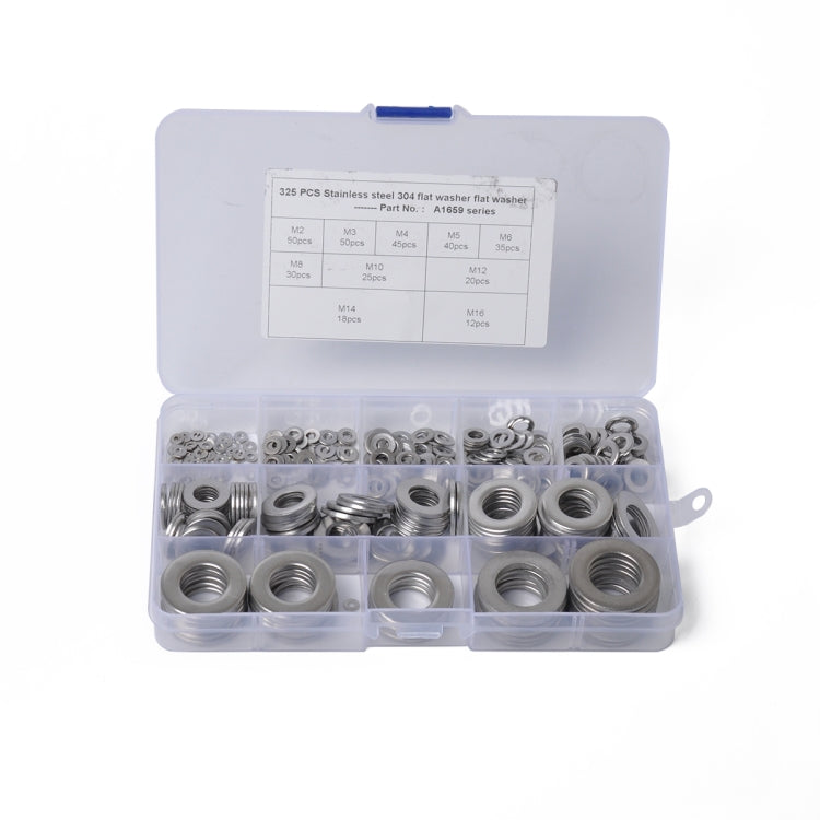 325 PCS Round Shape Stainless Steel Flat Washer Assorted Kit M2-M16 for Car / Boat / Home Appliance-Reluova