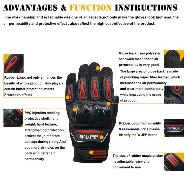 WUPP Motorcycle Gloves Touch Screen Waterproof Breathable Wearable Anti-skid Resistance Summer Winter Full-Finger Protective Gloves, Size: XL