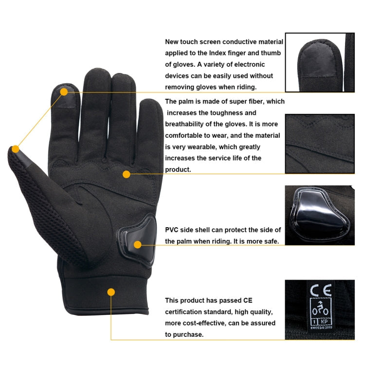 WUPP Motorcycle Gloves Touch Screen Waterproof Breathable Wearable Anti-skid Resistance Summer Winter Full-Finger Protective Gloves, Size: XL