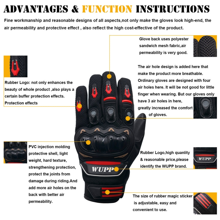 WUPP Motorcycle Gloves Touch Screen Waterproof Breathable Wearable Anti-skid Resistance Summer Winter Full-Finger Protective Gloves, Size: XL Reluova