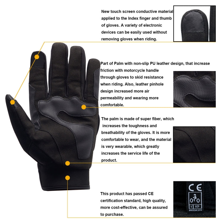 WUPP Motorcycle Gloves Touch Screen Waterproof Breathable Wearable Anti-skid Resistance Summer Winter Full-Finger Protective Gloves, Size: XL Reluova