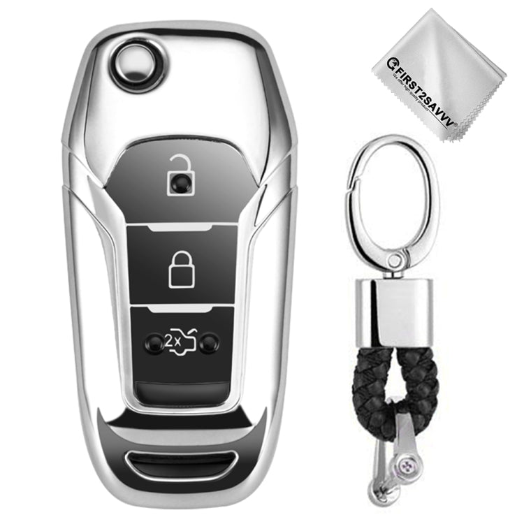 TPU One-piece Electroplating Opening Full Coverage Car Key Case with Key Ring for Ford Edge / ESCORT / KUGA / Mondeo / EcoSport / FOCUS