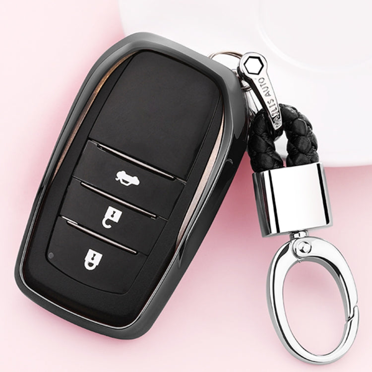 Electroplating TPU Single-shell Car Key Case with Key Ring for TOYOTA HIGHLANDER / CROWN / PRADO / VIOS / CAMRY / COROLLA