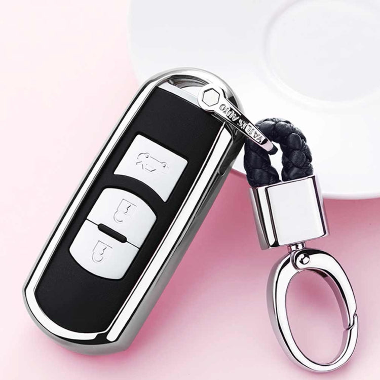 Electroplating TPU Single-shell Car Key Case with Key Ring for Mazda 3 AXELA / CX-8 / CX-5 / CX-4 / 6 ATENZA