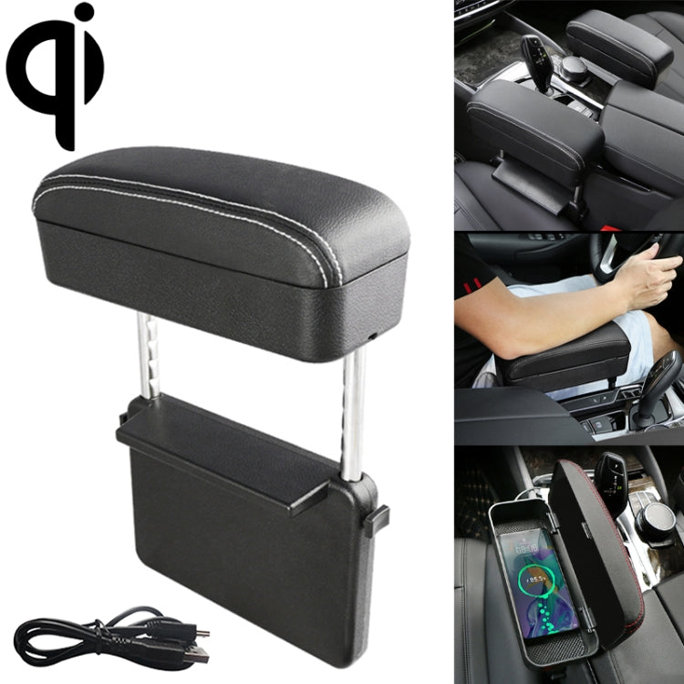 Universal Car Wireless Qi Standard Charger PU Leather Wrapped Armrest Box Cushion Car Armrest Box Mat with Storage Box