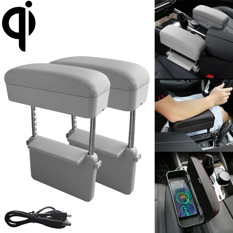 2 PCS Universal Car Wireless Qi Standard Charger PU Leather Wrapped Armrest Box Cushion Car Armrest Box Mat with Storage Box-Reluova