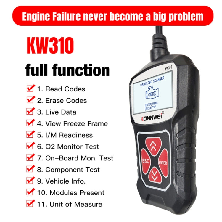 KONNWEI KW310 OBD Car Fault Detector Code Reader ELM327 OBD2 Scanner Diagnostic Tool