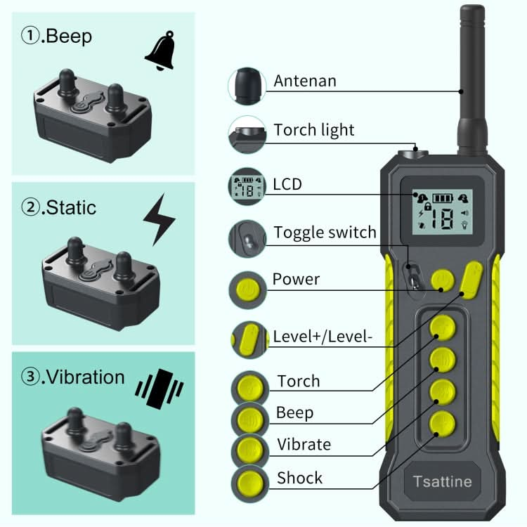 Tsattine T10 IP68 Waterproof 2000FT Dog Training Device with LCD Light.