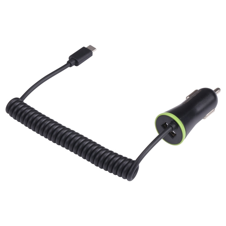 17W 3.4A Mini USB Car Charger with USB-C / Type-C Spring Cable