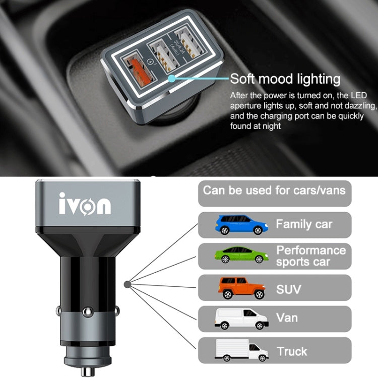 IVON CC36 39W 7.2A QC 3.0 USB + Dual USB Car Charger with Ambient Light ÎҵÄÉ̵ê