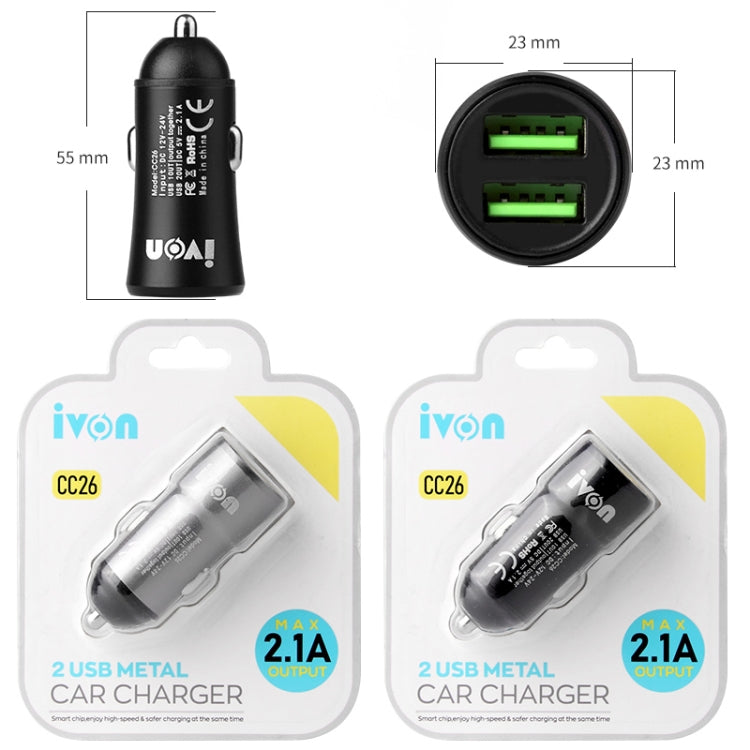 IVON CC26 5V 2.1A Dual USB Port Mini Car Charger ÎҵÄÉ̵ê