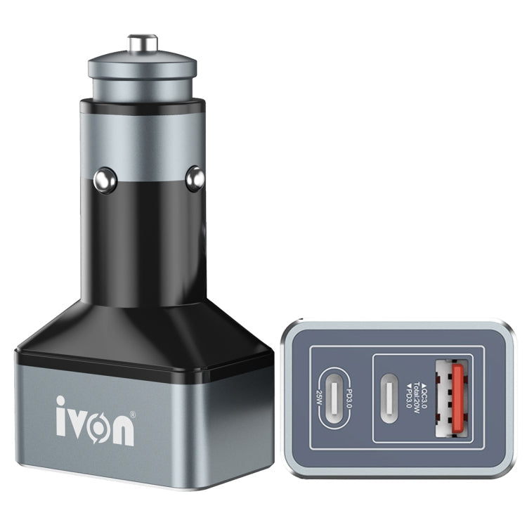 IVON CC43 45W PD 3.0 Dual USB-C / Type-C + QC 3.0 USB Port Square Car Charger ÎҵÄÉ̵ê