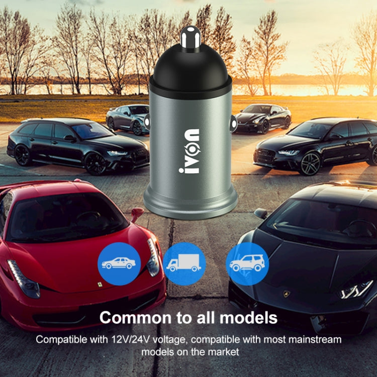 IVON CC37 15W 3.1A Dual USB Mini Car Charger + 1m USB to USB-C / Type-C Fast Charge Data Cable Set