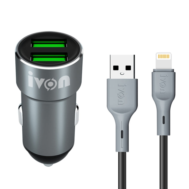 IVON CC38 2.4A Dual USB Car Charger + 1m USB to 8 Pin Fast Charge Data Cable Set ÎҵÄÉ̵ê