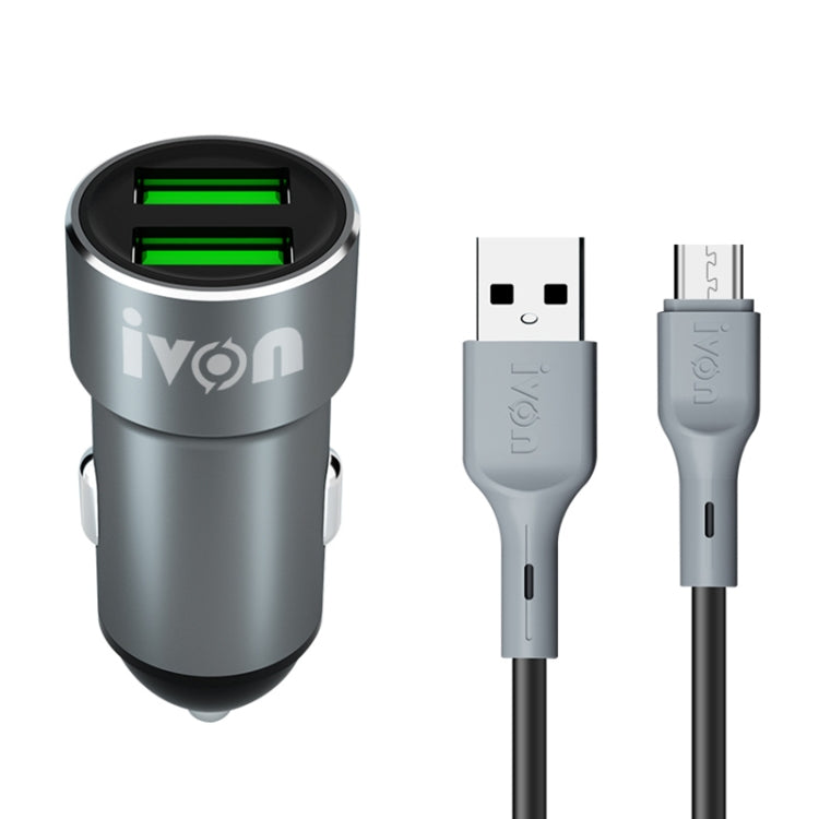 IVON CC38 2.4A Dual USB Car Charger + 1m USB to Micro USB Fast Charge Data Cable Set