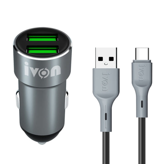 IVON CC38 2.4A Dual USB Car Charger + 1m USB to USB-C / Type-C Fast Charge Data Cable Set ÎҵÄÉ̵ê