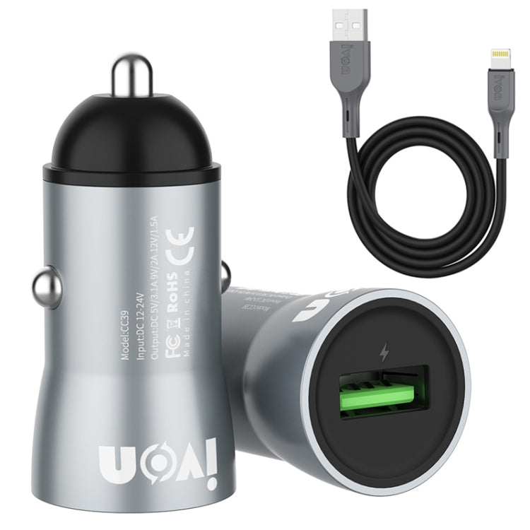 IVON CC39 18W 3.1A QC 3.0 USB Car Charger + 1m USB to 8 Pin Fast Charge Data Cable Set ÎҵÄÉ̵ê