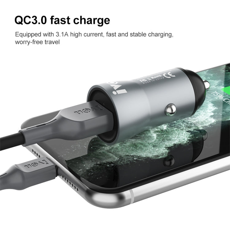 IVON CC39 18W 3.1A QC 3.0 USB Car Charger + 1m USB to USB-C / Type-C Fast Charge Data Cable Set ÎҵÄÉ̵ê