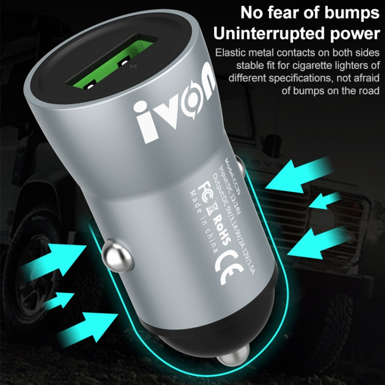 IVON CC39 18W 3.1A QC 3.0 USB Car Charger + 1m USB to USB-C / Type-C Fast Charge Data Cable Set