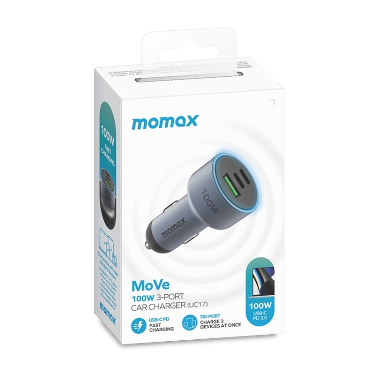 MOMAX UC17E 100W USB-C / Type-C x 2 + USB Three Ports Car Charger