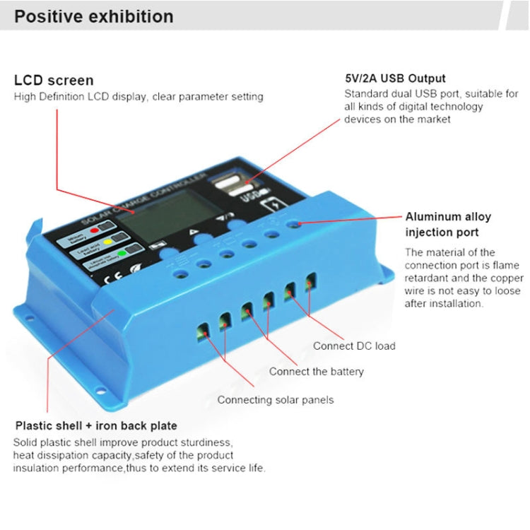 10A Solar Charge Controller 12V / 24V Lithium Lead-Acid Battery Charge Discharge PV Controller, with Indicator Light