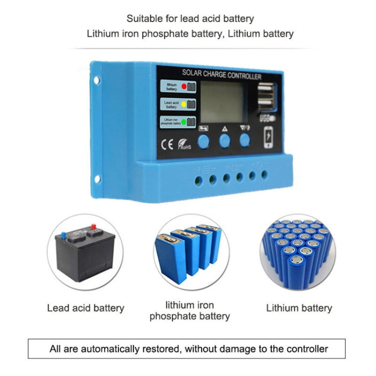 10A Solar Charge Controller 12V / 24V Lithium Lead-Acid Battery Charge Discharge PV Controller, with Indicator Light