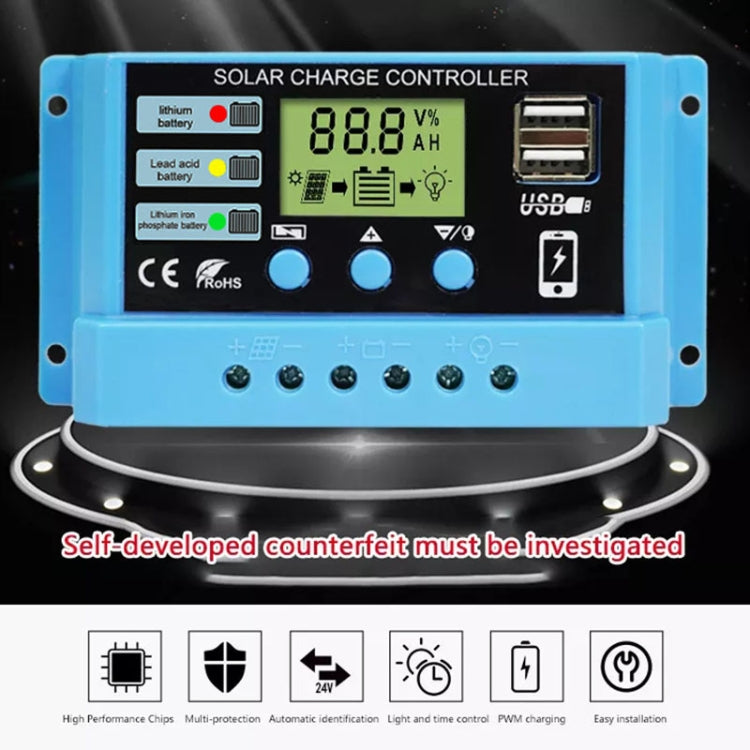 10A Solar Charge Controller 12V / 24V Lithium Lead-Acid Battery Charge Discharge PV Controller, with Indicator Light