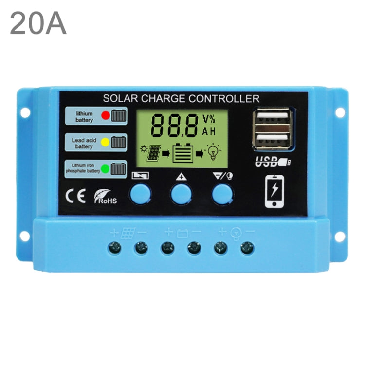 20A Solar Charge Controller 12V / 24V Lithium Lead-Acid Battery Charge Discharge PV Controller, with Indicator Light-Reluova