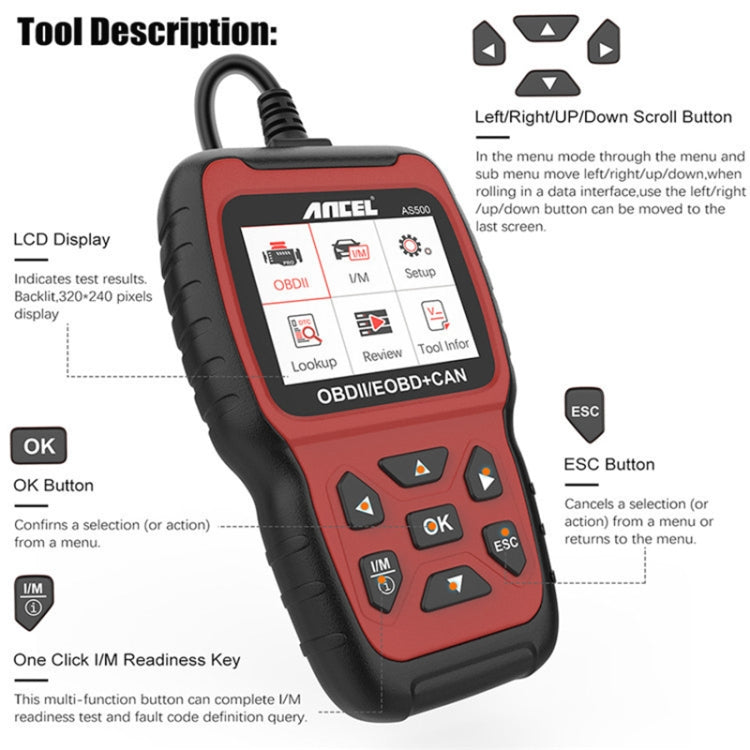 Ancel AS500 OBDII Scanner Engine Reader Car Diagnostics Tool