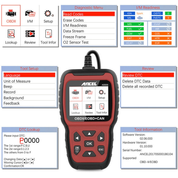 Ancel AS500 OBDII Scanner Engine Reader Car Diagnostics Tool