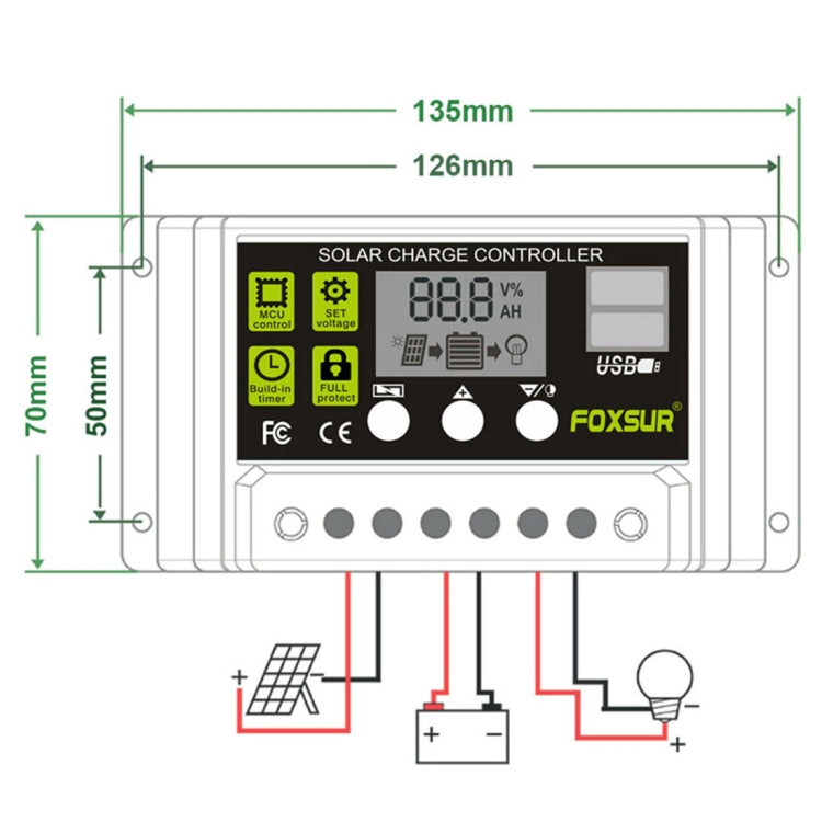 FOXSUR 10A Solar Charge Controller 12V / 24V Automatic Identification Controller