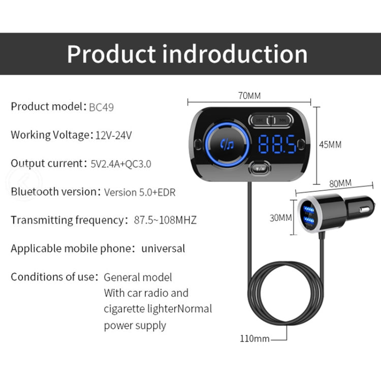 BC49BQ Car Digital Radio Receiver Bluetooth MP3 Player FM Transmitter Voice Assistant QC3.0 Quick Charger ÎҵÄÉ̵ê