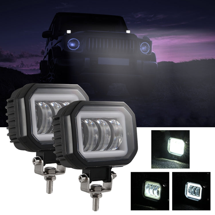 2 PCS Car 4 inch Square Spotlight Work Light with Angel Eyes